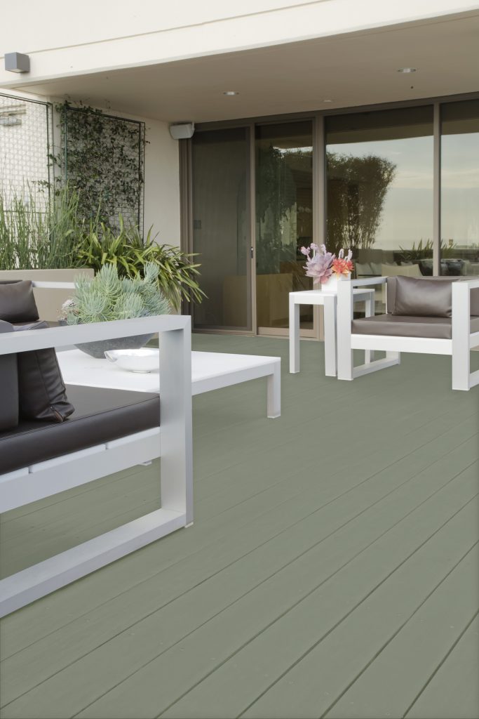 Wood deck in the color Behr Sage Brush S370-3