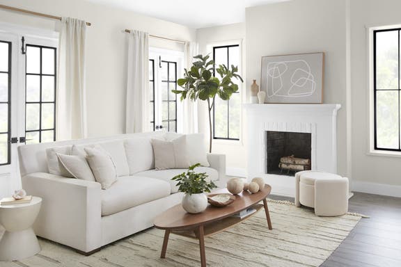 Living Room painted in the Behr 2023 Color of the Year Blank Canvas DC-003