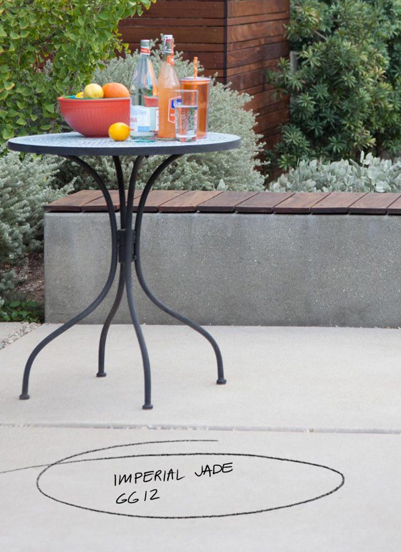 Outdoor eating area, concrete padding surfaced with Imperial Jade, Behr Premium Granite Grip