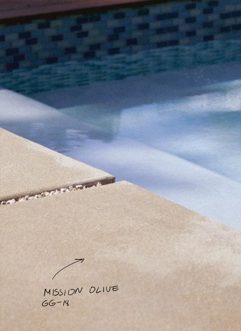 Pool area, concrete pad surfaced in Mission Olive, Behr Premium Granite Grip