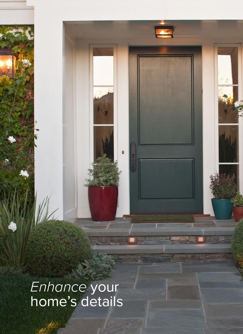 Exterior home entrance, front door with sidelights.