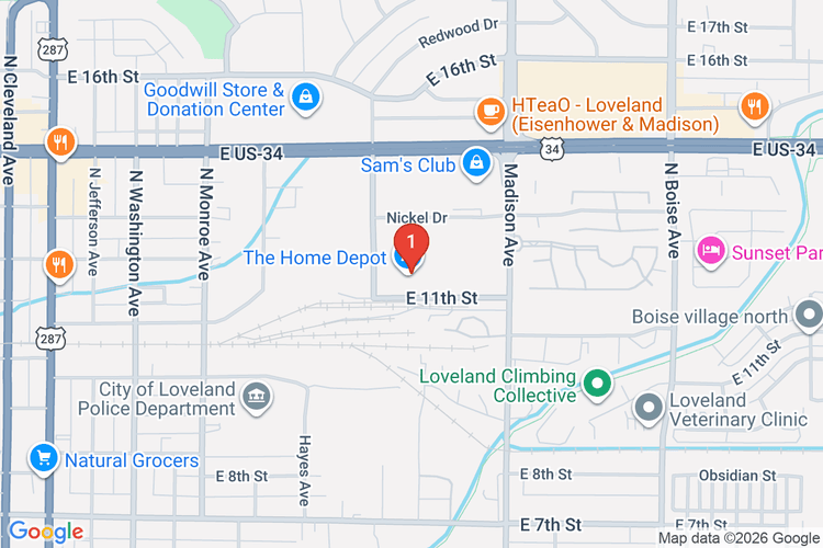 Map showing HOME DEPOT #1529 location