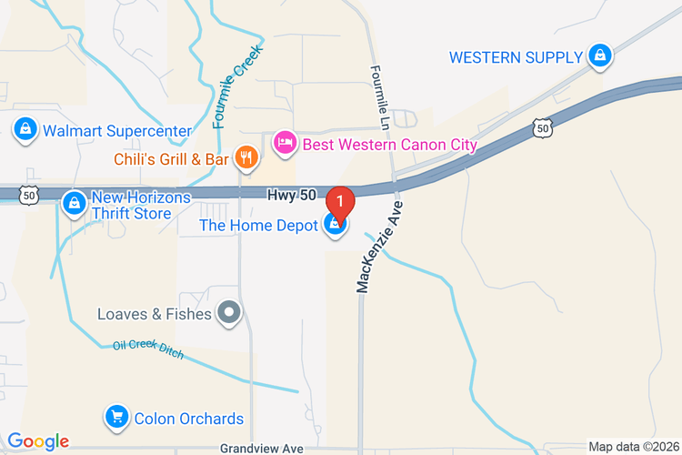 Map showing HOME DEPOT #1542 location