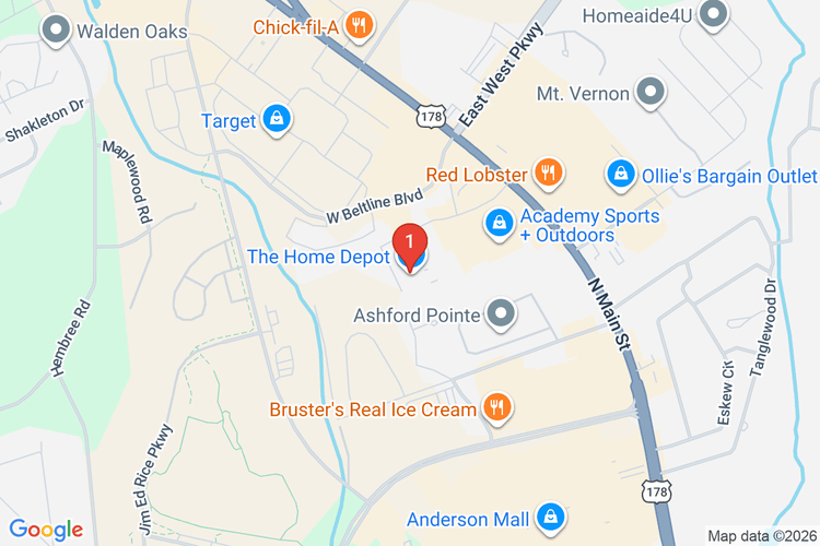 Map showing HOME DEPOT #1105 location