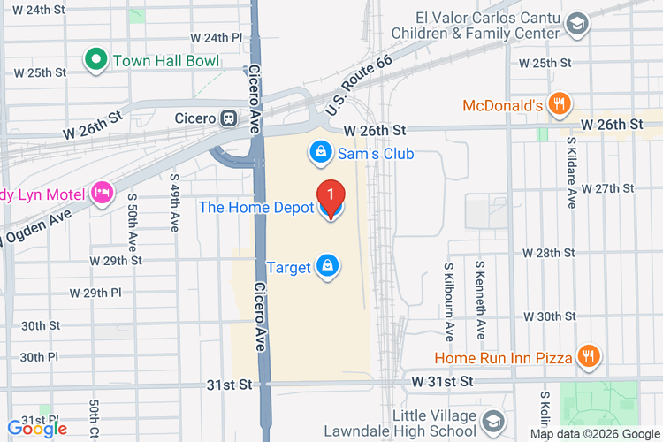 Map showing HOME DEPOT #1911 location
