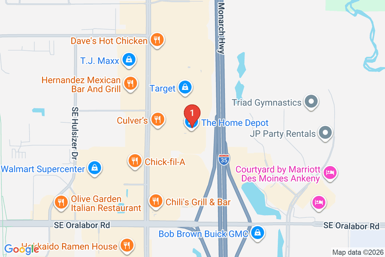 Map showing HOME DEPOT #2107 location