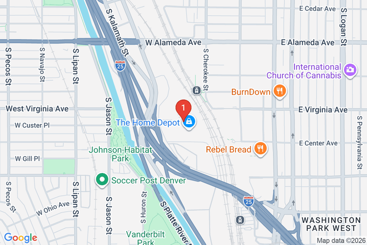 Map showing HOME DEPOT #1505 location