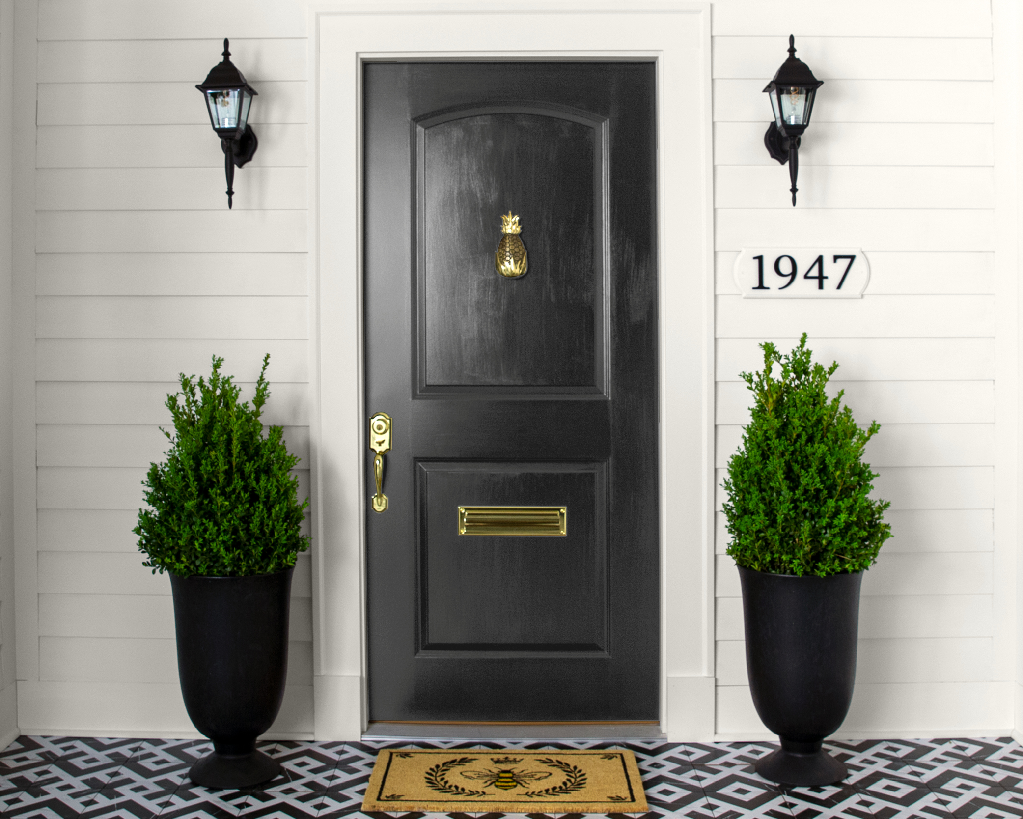 Front door featuring Behr color BLACK