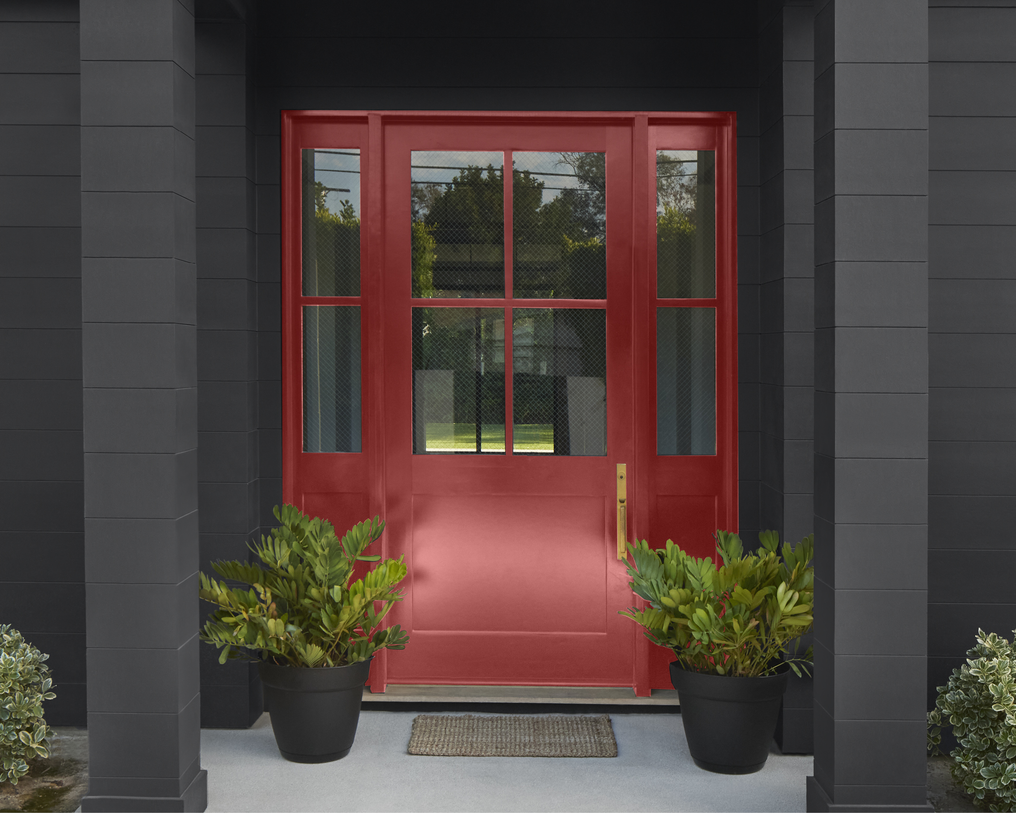 Front door featuring Behr color Red My Mind