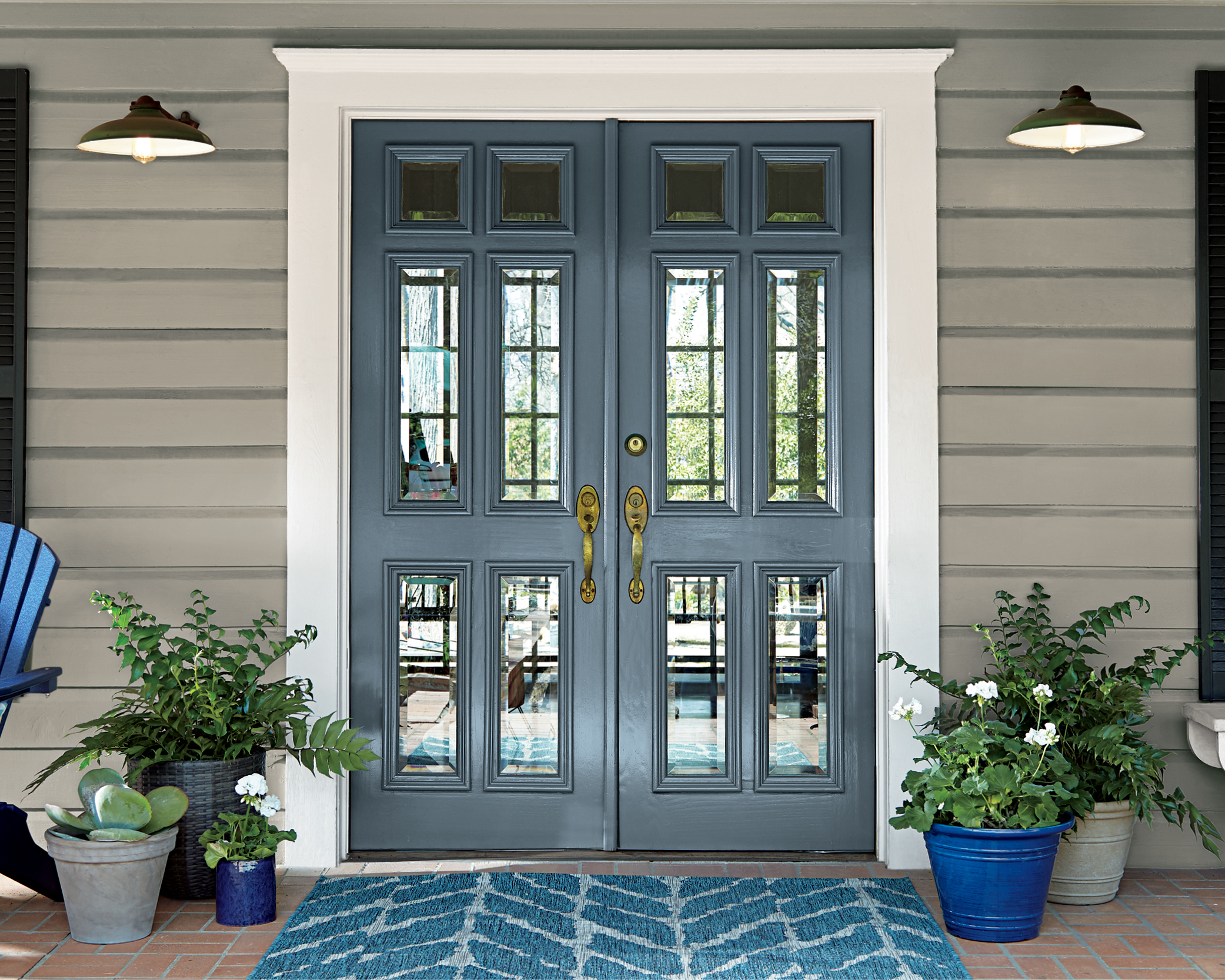 Front door featuring Behr color Adirondack Blue
