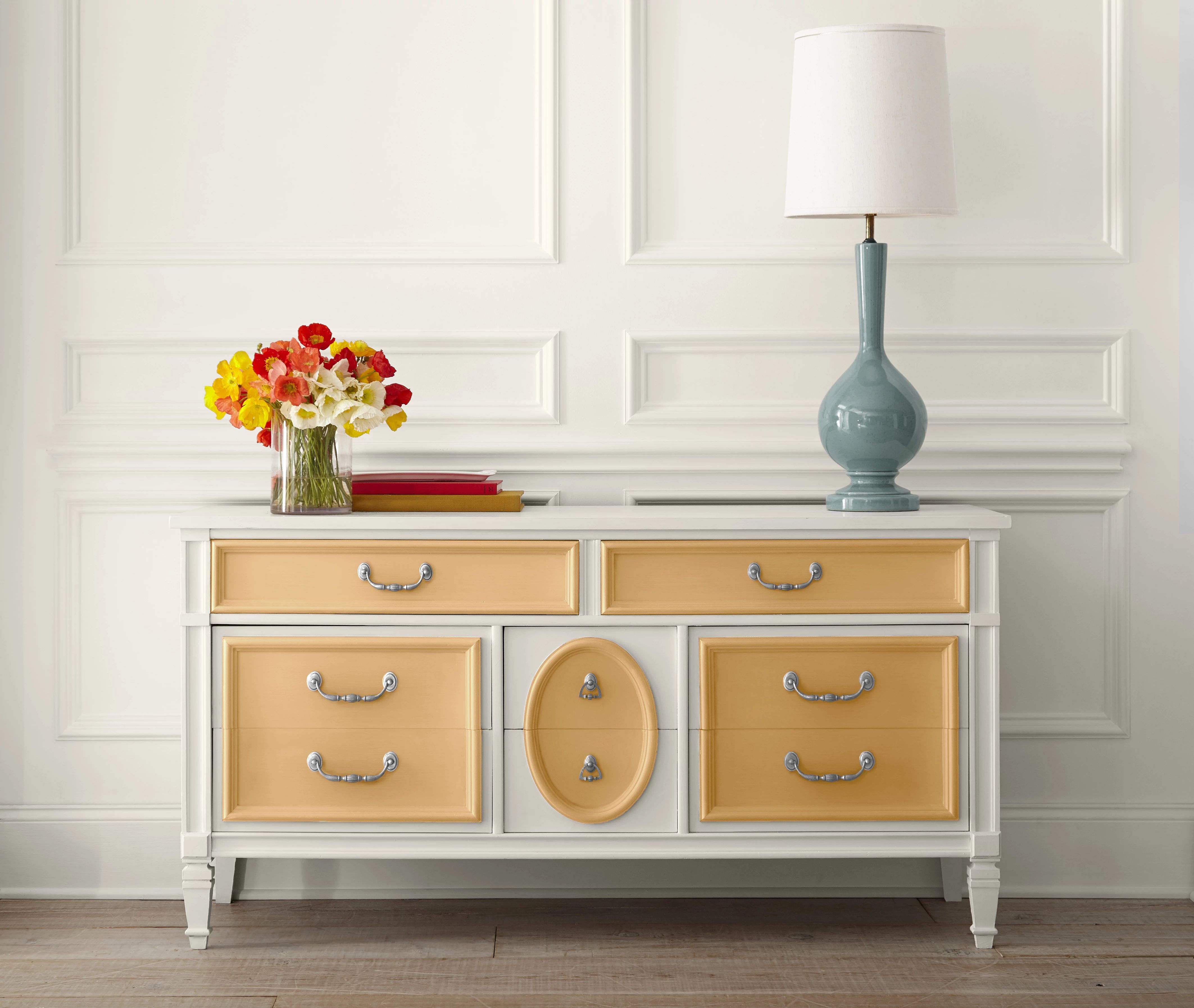 Dresser featuring BEHR Cellini Gold Paint Color