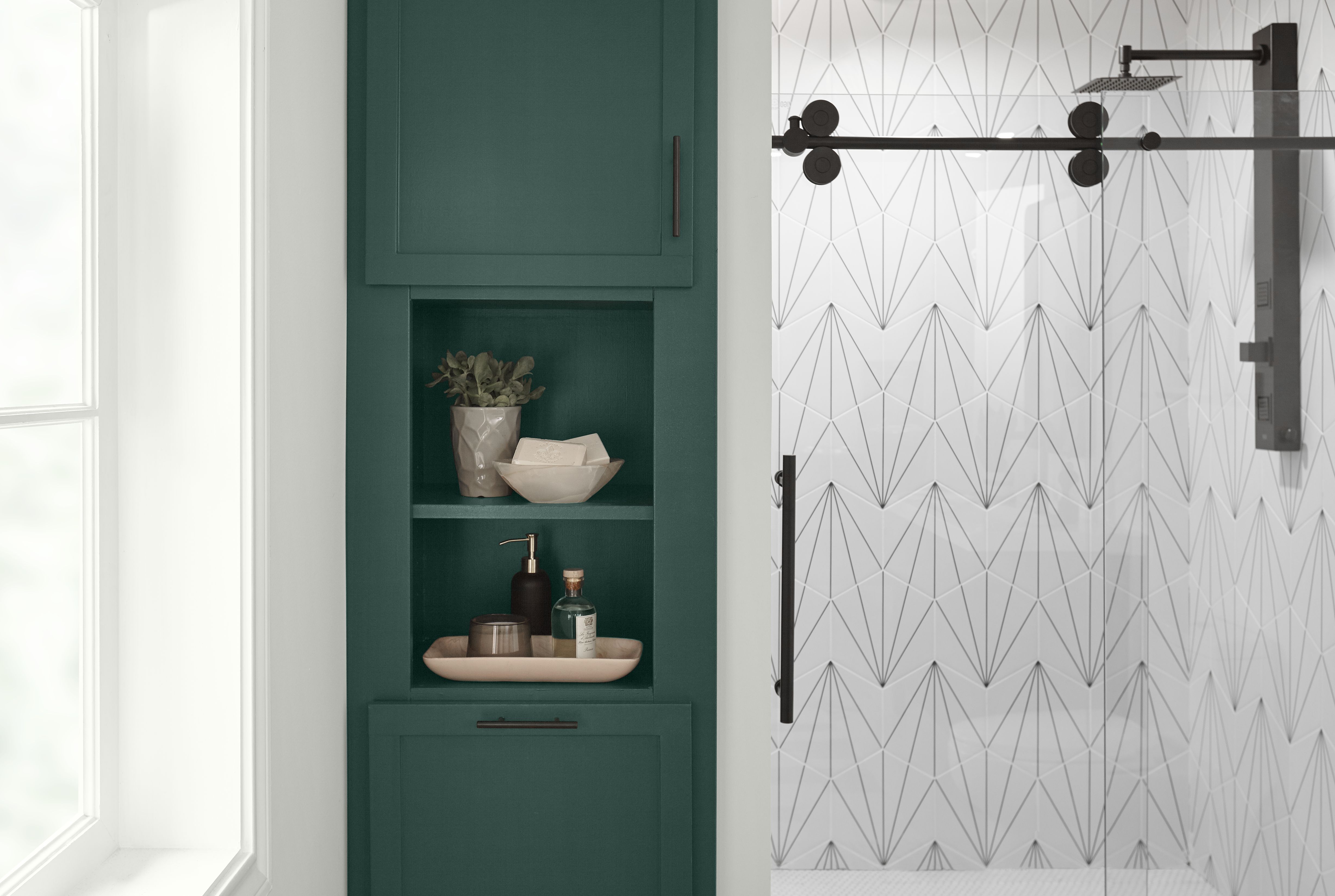 Bathroom Accent Wall featuring BEHR Dark Everglade Accent Color
