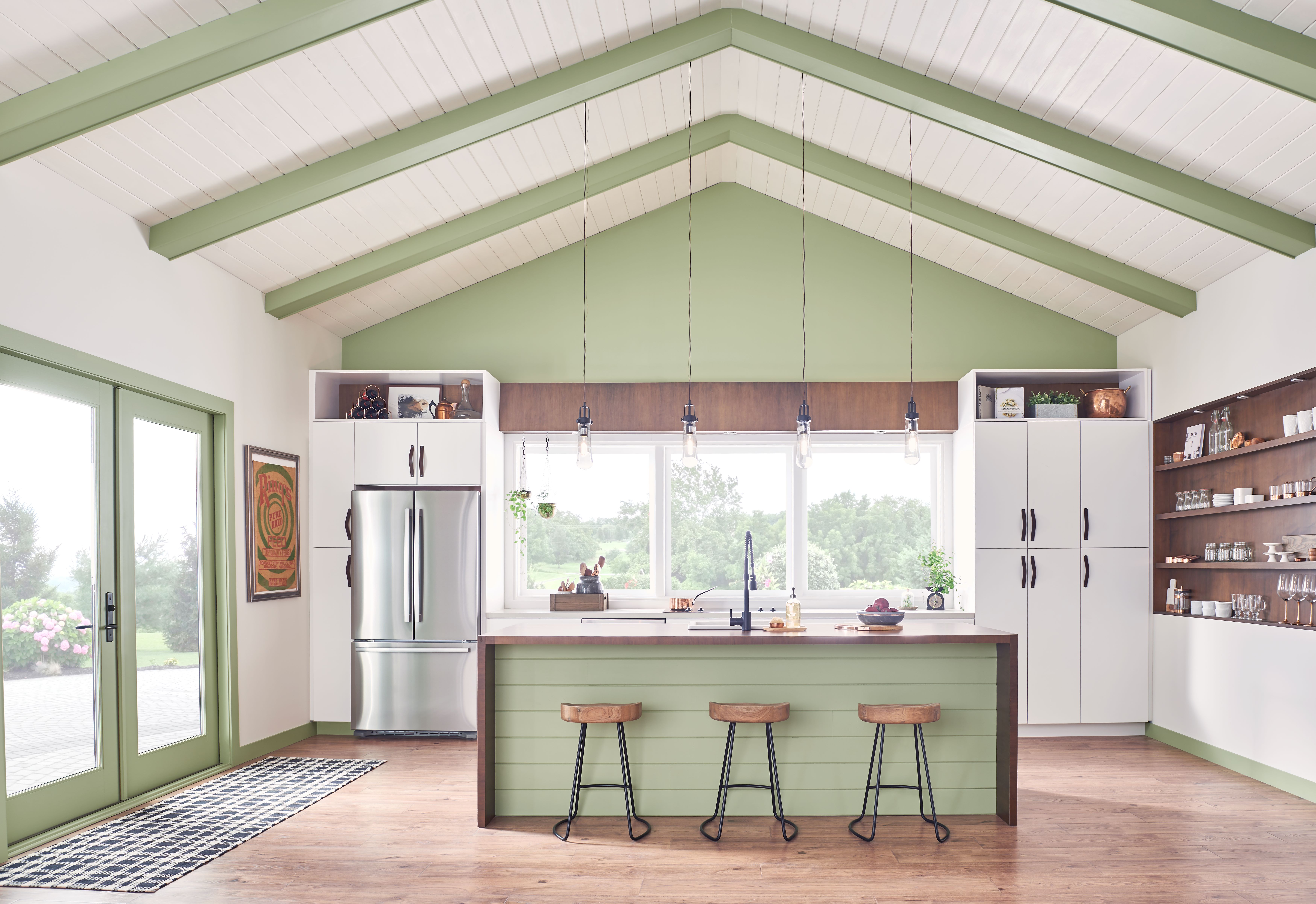 Residential kitchen with vaulted ceiling